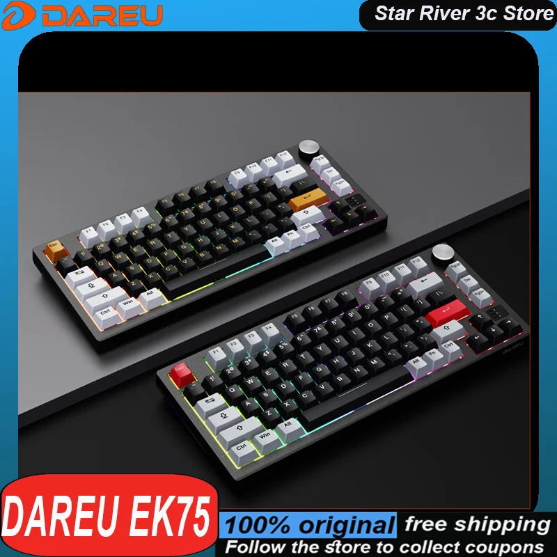 Dareu EK75 Mechanical Keyboard Aluminum Alloy Magnetic Axis 8k Low Latency RGB Multi Functional Knob Customized Gaming keyboard