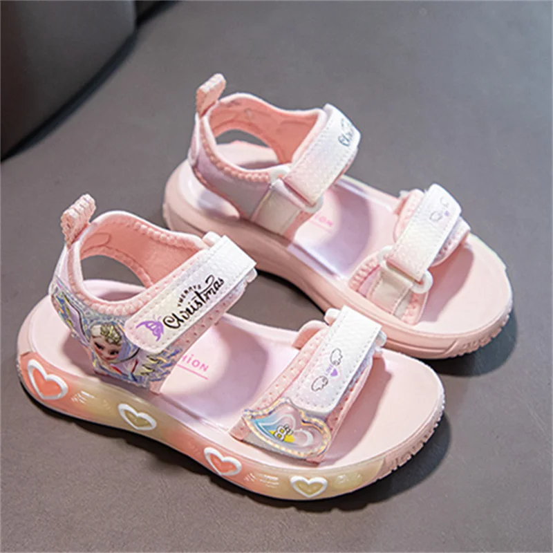 Disney Girls Frozen Elsa Princess Casual Sports Sandals Summer Kids Pink Purple Beach Sandals Non-slip Toddler Shoes Size 26-37