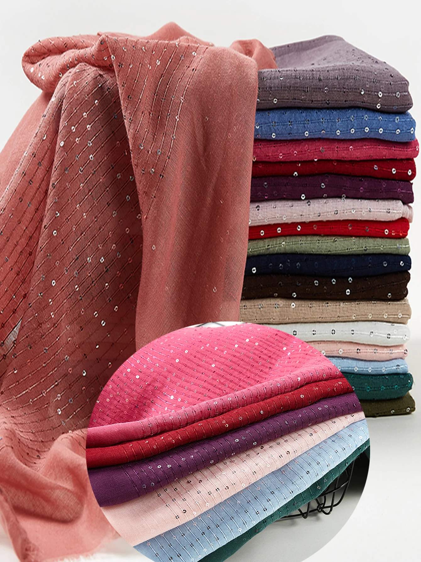 

Design Shimmer Muslim Hijab Stripe Scarf Islamic Women Cotton Viscose Shiny Shawl Plain Hijab Scarf Tudung Bawal