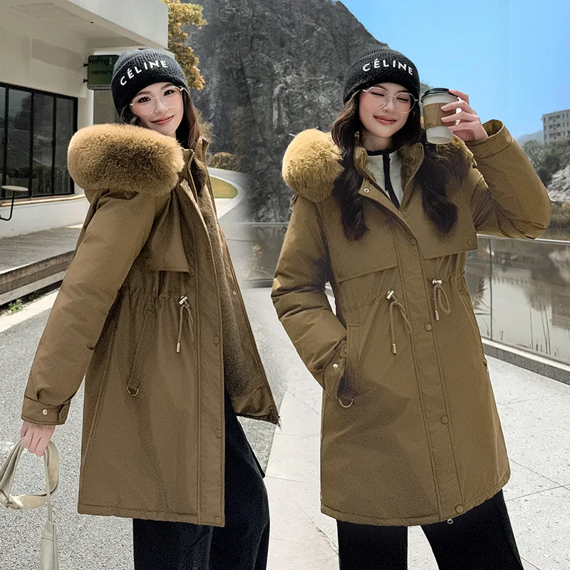 

Thick Warm Winter Parkas Coat Women Winter Jacket Fur Liner Hooded Female Long Parkas Snow Wear Padded Clothes