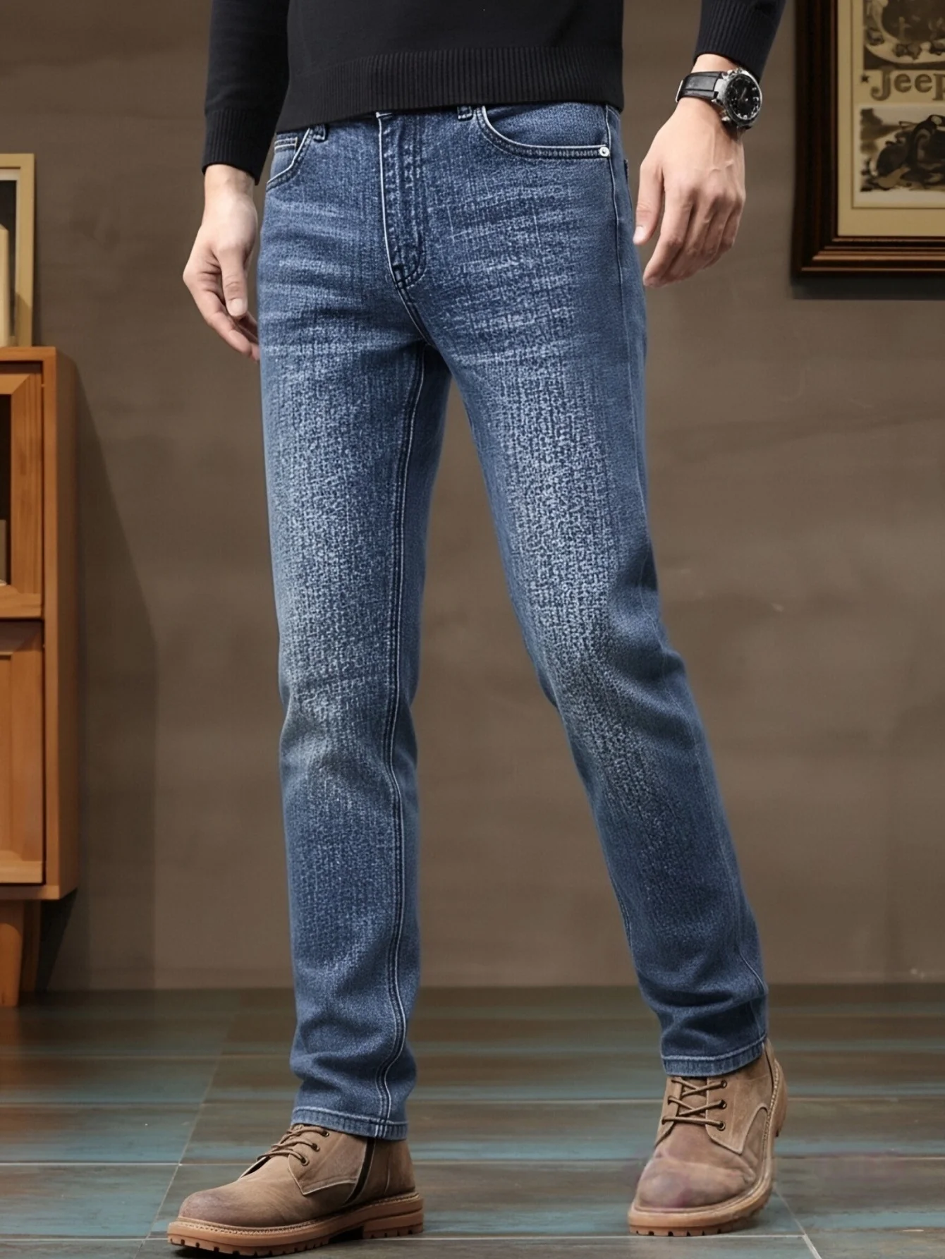 Men Formal Wear With Jeans - Jeans Elásticos de Corte Ajustado para