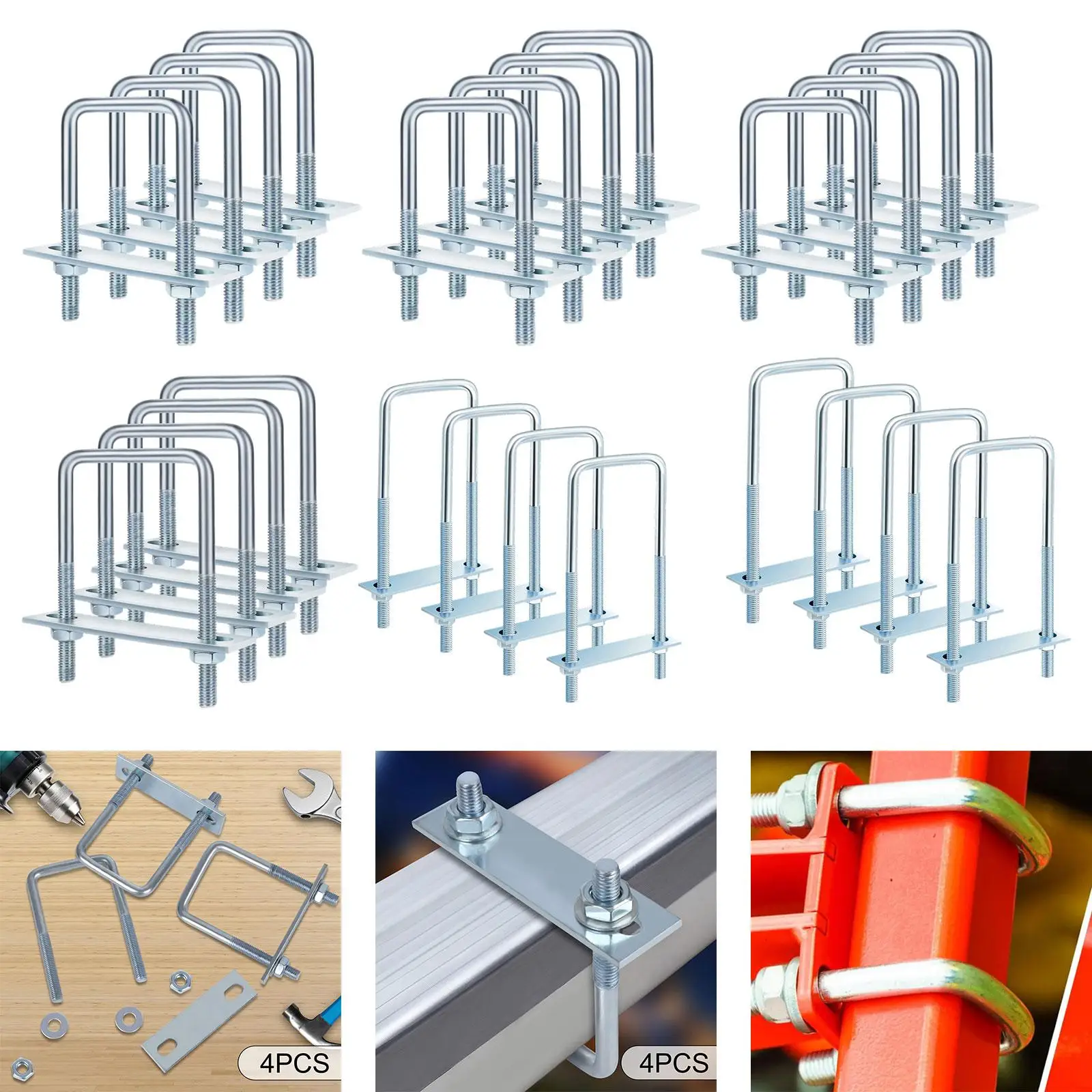 Pernos en U resistentes para tubo de remolque de barco, objetos metálicos, madera Rectangular, 4 Uds.