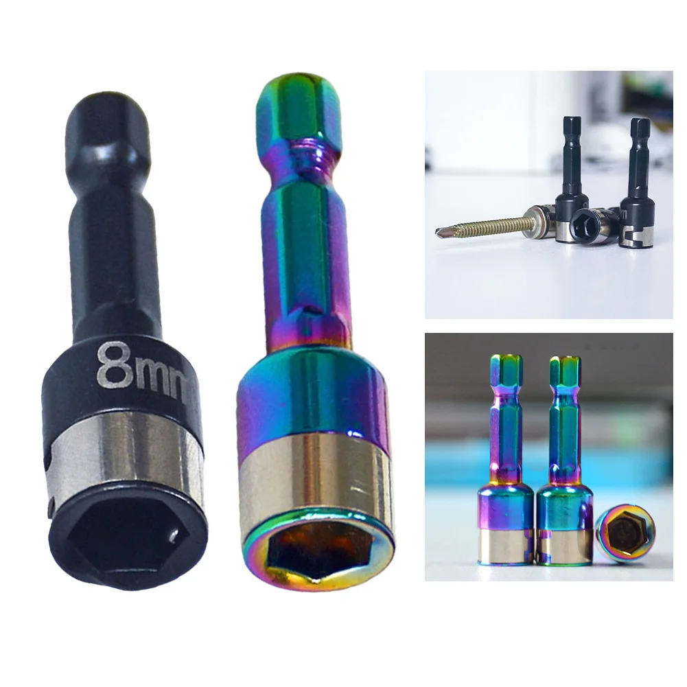 1/2Pcs 8mm Hex Socket Nut Driver Set Socket Adapter No-Magnetic Steel Ball Sleeve Metal Hexagonal Socket Drill Driver Bit Kit