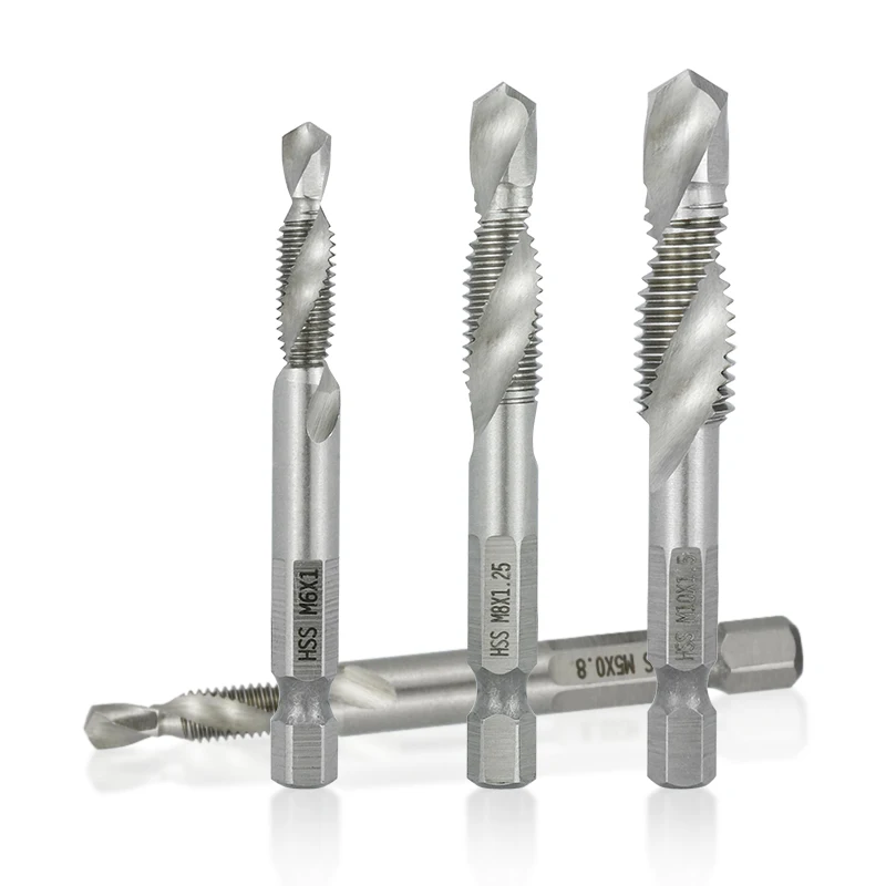 XCAN Hex Shank Metric Tap Compound Tap and Drill Spiral Flute HSS Thread Screw Tap Threading Tool M3 M4 M5 M6 M8 M10 M12
