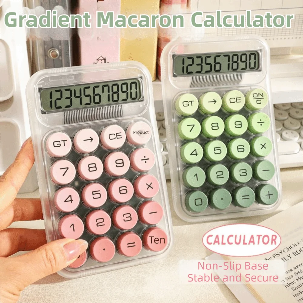 10-digit Display Electronic Calculator Transparent Design Lcd Display Desktop Calculator Gradient Color Anti-slip Pad
