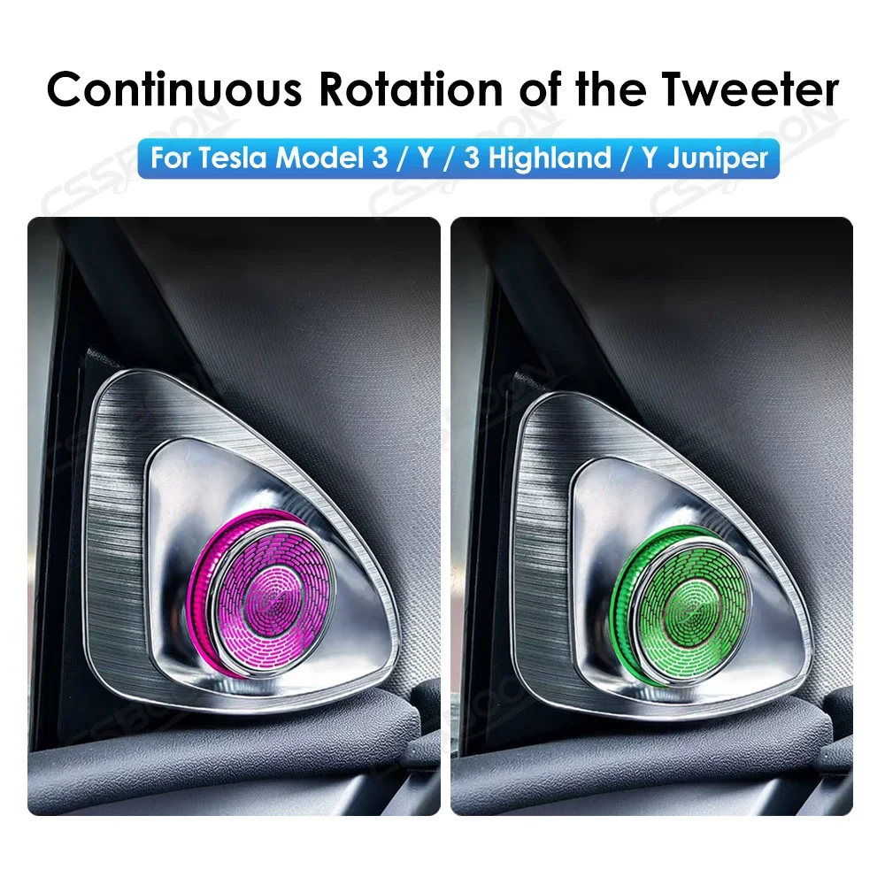 4D Rotating Tweeter Speaker for Tesla Model 3 Y New Juniper RGB Car Interior Lamp Modification Accessories 3D Treble Horn Refit