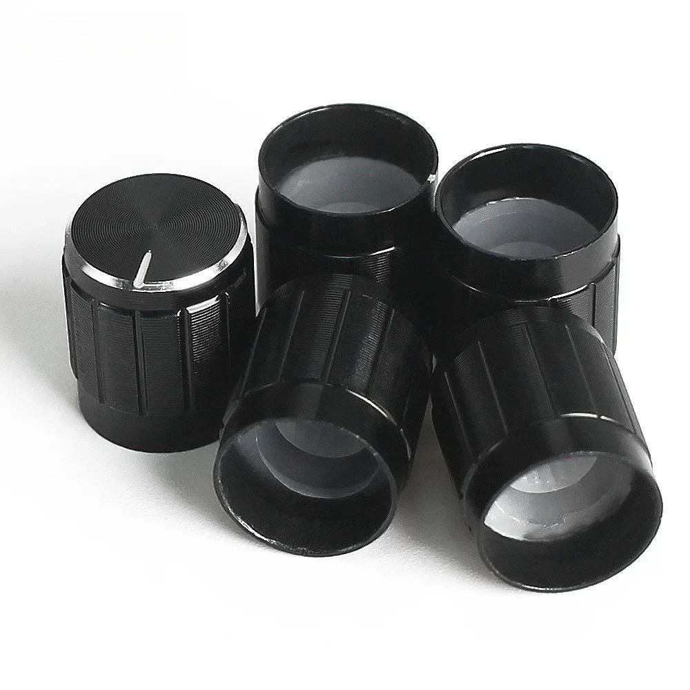 5/10PCS 6mm Black Aluminum Knob 15x17mm Potentiometer Knobs Caps for Rotary Switch Volume Control