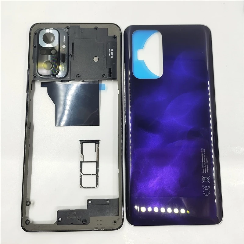 الباب الخلفي للإسكان الكامل لهاتف Xiaomi Redmi Note 10 Pro 4G M2101K6G الإطار الأوسط + الغطاء الخلفي + علبة بطاقة Sim