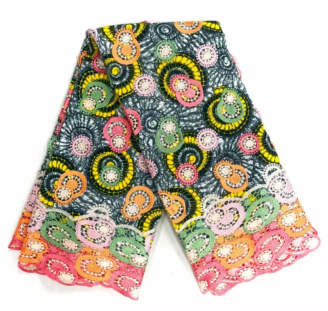 New High Quality 3D African Ankara Wax Guipure Cord Lace Fabric Newest Nigerian Wax Lace for Sew Party Dress 5yards N6-816-1