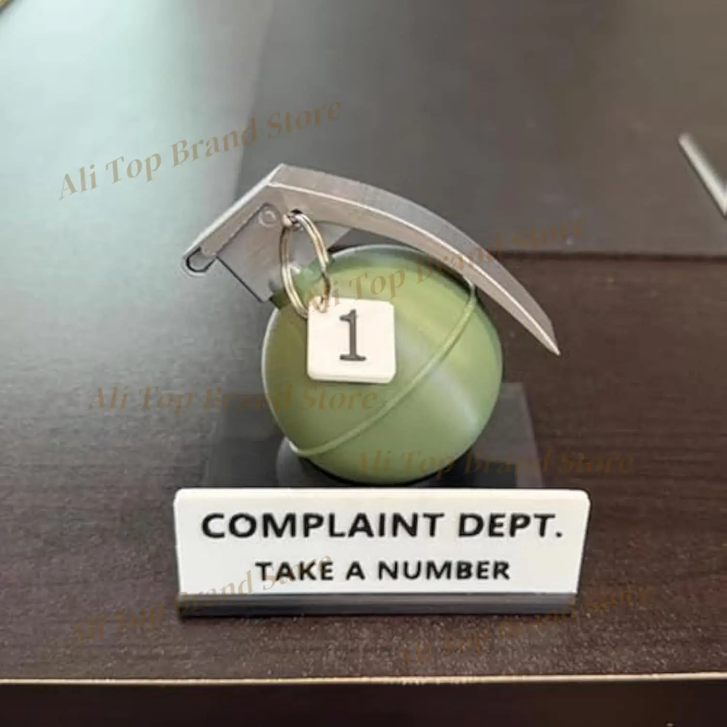 Complaint Department Desk Sign with 3D Printed Grenade- Funny Desk Toys for Coworkers