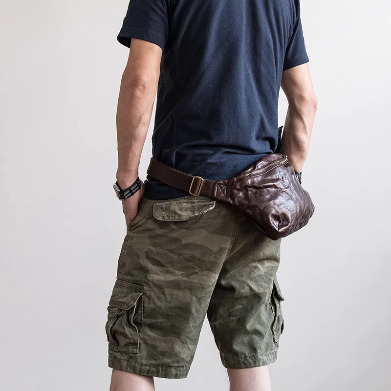 Borsa da petto da uomo in vera pelle di lusso vintage di alta qualità moda casual marsupi in pelle di vacchetta borse a tracolla borsa da cintura per adolescenti