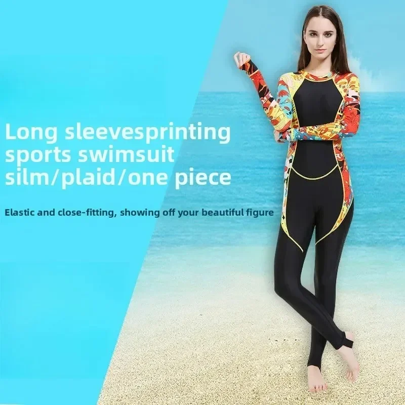 

Sunscreen Clothes Women's Print Long-sleeved Trousers Quick-drying Sexy Swimming Diving Clothes