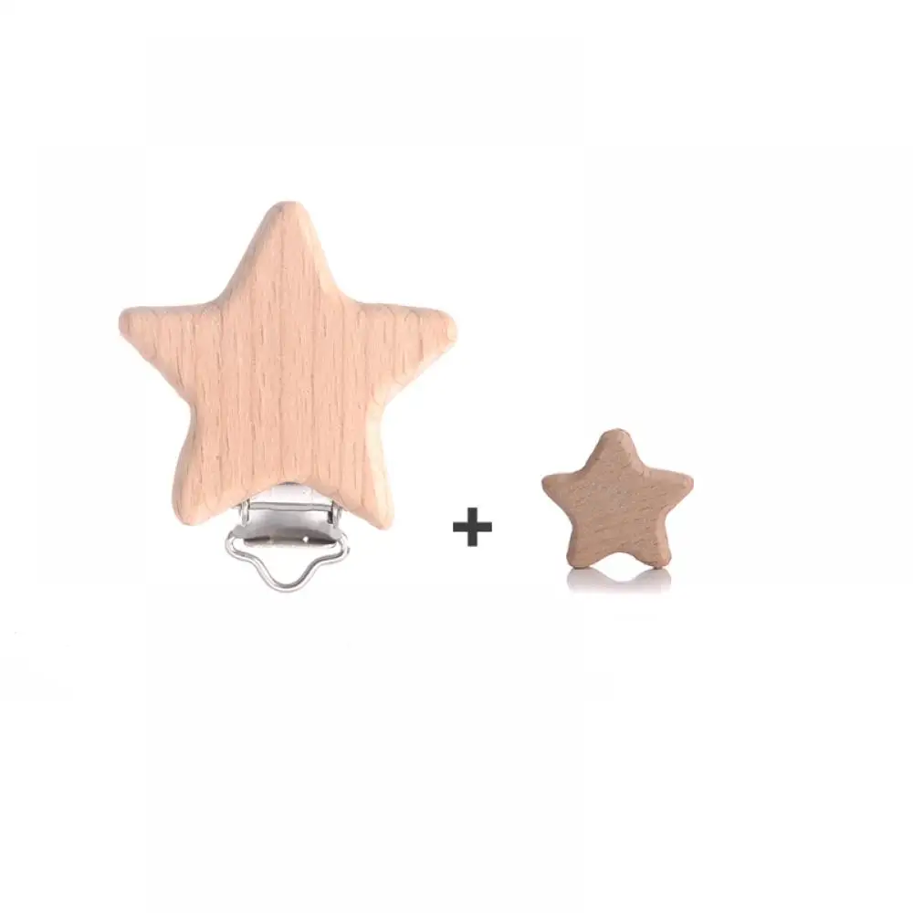 New Heart Star Animal Baby Beech Clips Wooden Beads for DIY Pacifier Chain Nipple Dummy Holder Teether Chew Toy Accessories