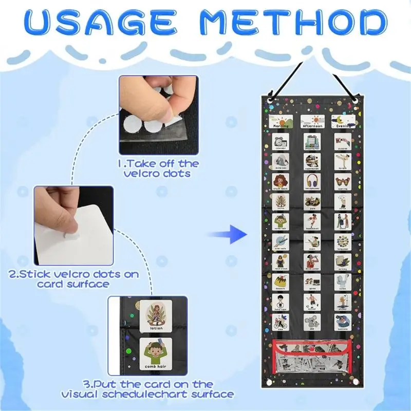 الجدول اليومي Pocket Charts الرسم البياني الروتيني اليومي مع 63 بطاقات الرسم البياني جيب في الكلام واللغة K1KF