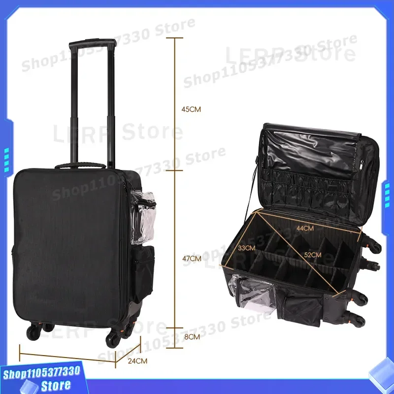 Double Layer Oxford Cloth Cosmetic Case with Universal Wheels Large Capacity Makeup Storage Bag for Eyelash Nail Tools Travel