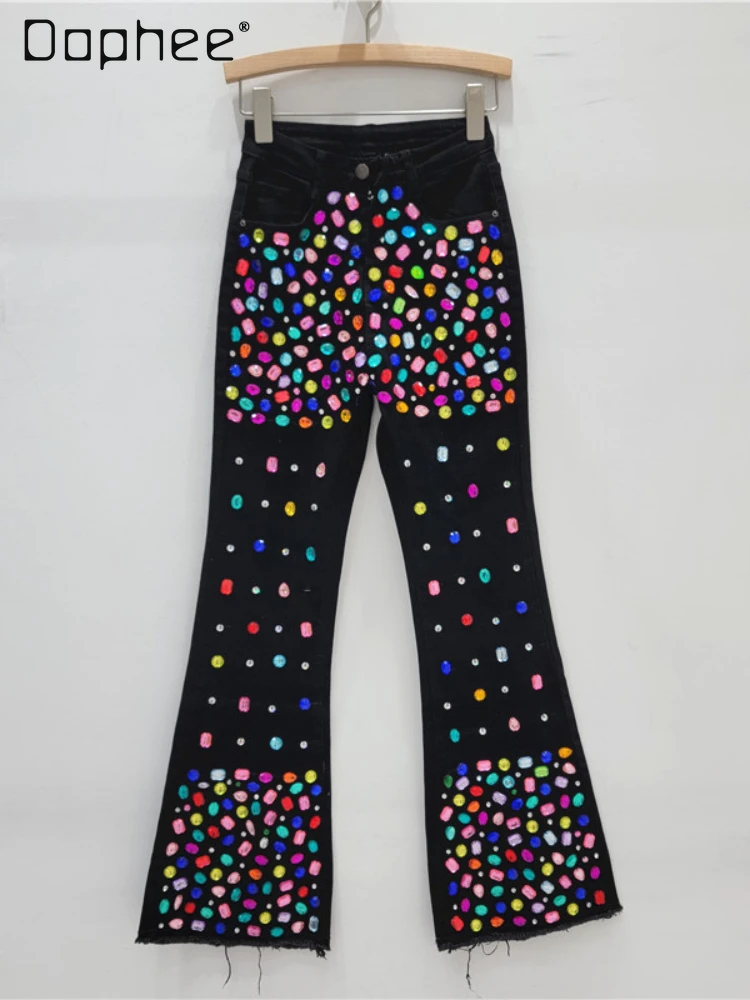 

Diamond Studded By Hand Beaded High Waist Slim-Fit Slimming Jeans Woman 2024 Spring Autumn New Elastic Skinny Jeans for Women