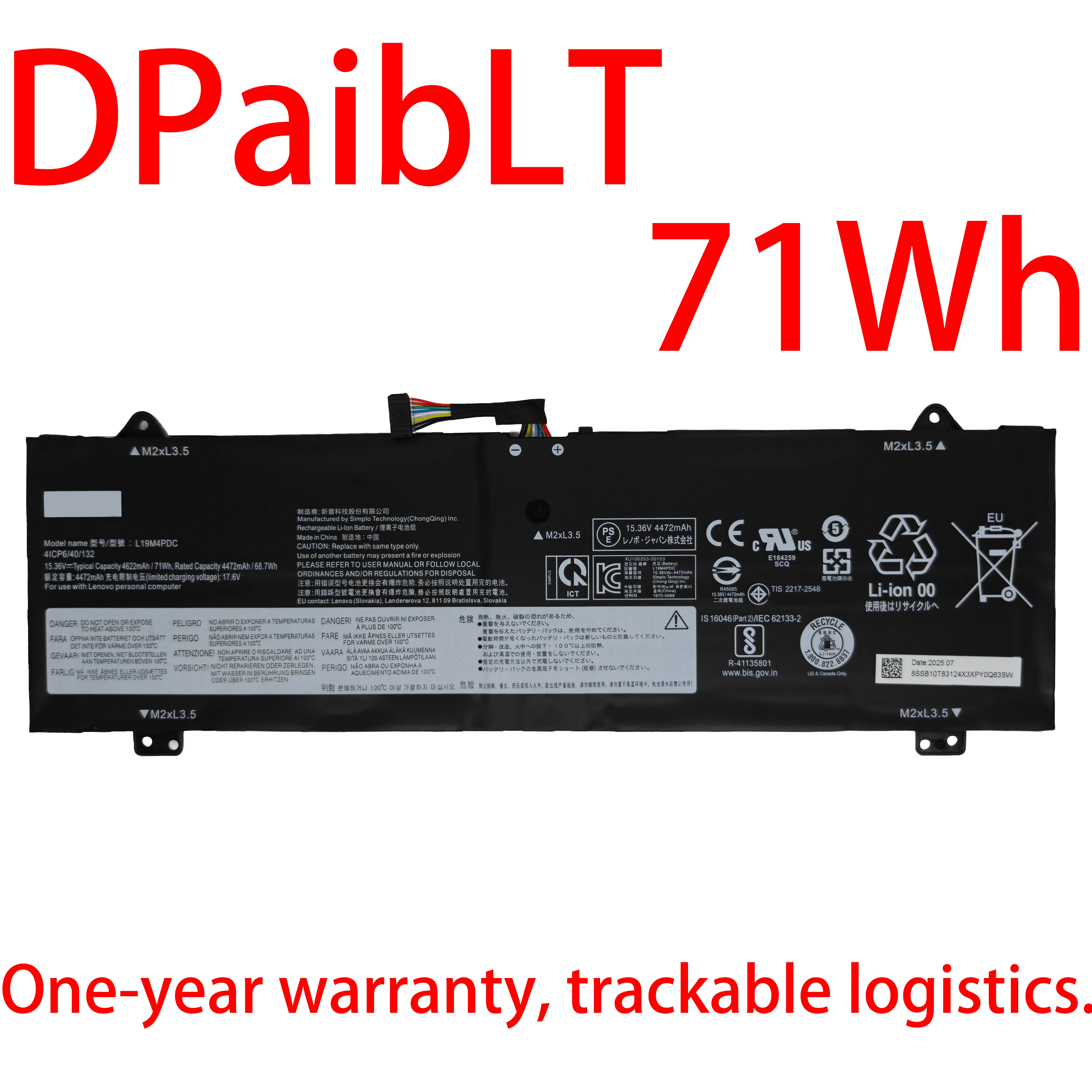 

DPaibLT NEW 71Wh 15.36V 4622mAh L19M4PDC L19L4PDC LAPTOP BATTERY For Lenovo Yoga 7 14ITL5 82BH 15ITL5 82BJ Yoga 14c ITL 2021
