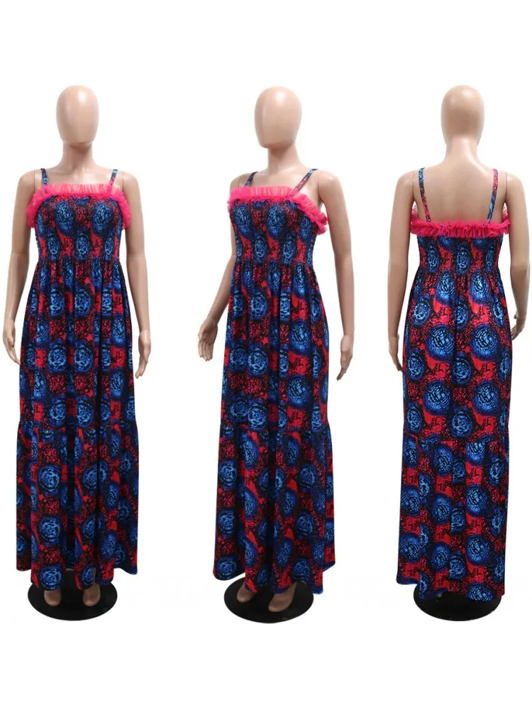 African Dresses For Women Elegant Dashiki Summer Spaghetti Straps Maxi Dress Ladies Traditional Africa Clothing Fairy Long Dress