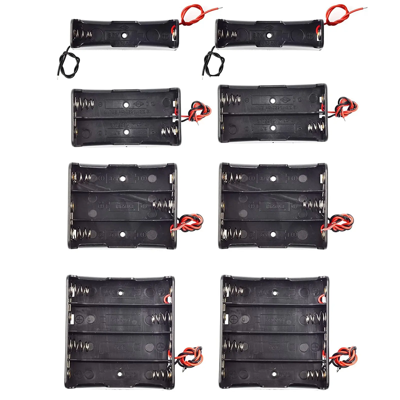 18650 Battery Holder Bundle with Wire DIY 18650 Battery Box 1/2/3/4 Cell Plastic Container with Connect Black Red Wires