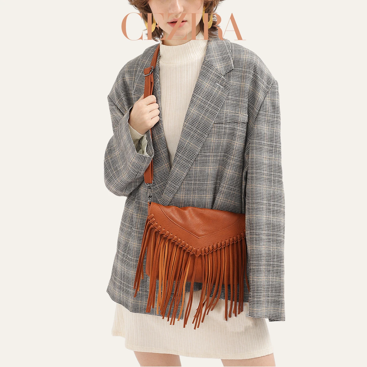 Cezira Pu vegane Leder Frauen Vintage Quaste Fransen Handtaschen lässig Böhmen Stil Klappe Umhängetaschen täglich Schulter Geldbörsen