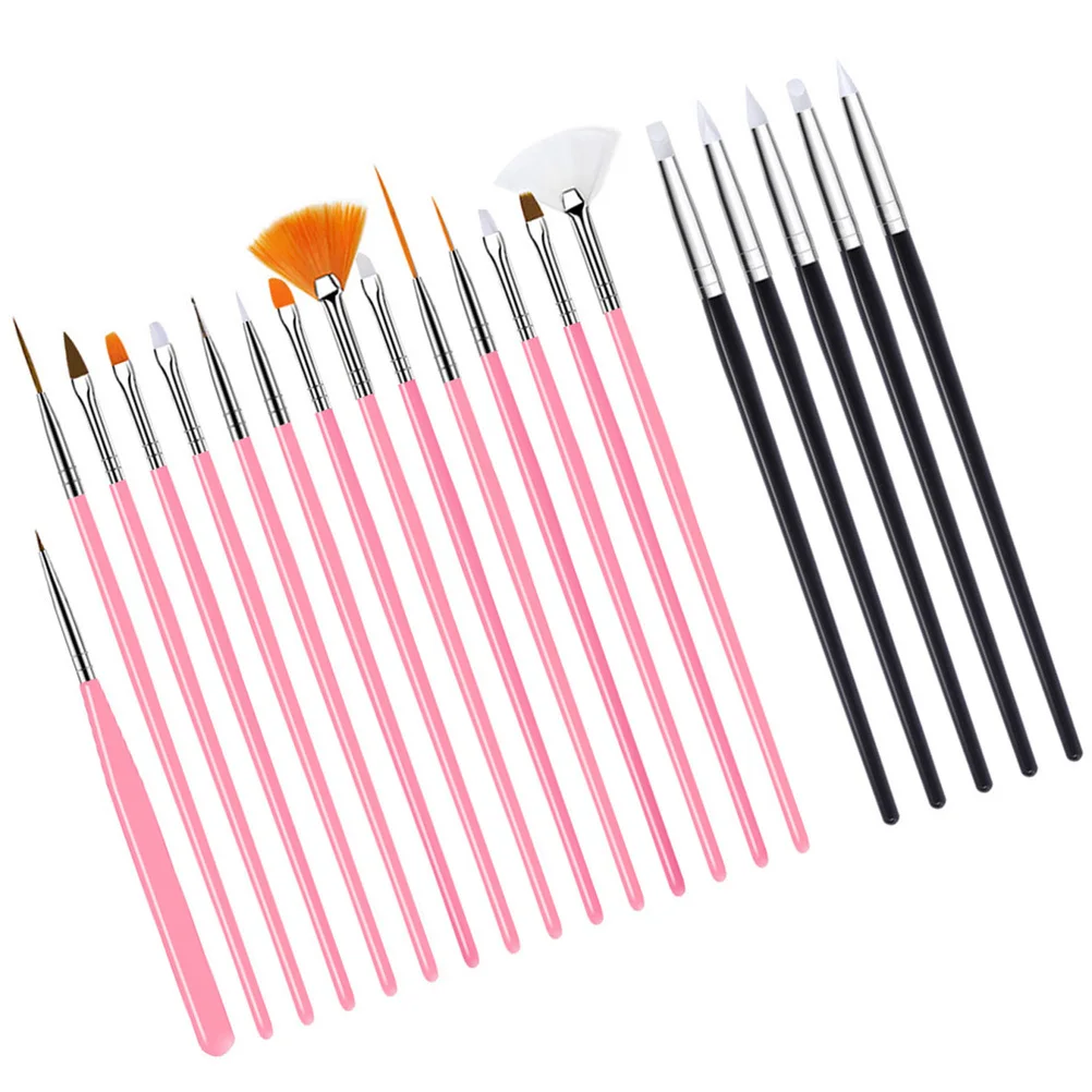 20Pcs Nail Art Brush Set Silicone Pen Professional Manicure Tools Fine Line Painting Brushes Nail Art Liner Kit