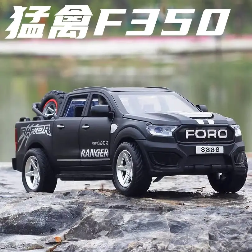 

Ford Raptor F350 Simulation Pickup Truck Off-road Alloy Car Model Boy Pull Back Sound and Light Children's Toy Car Gift