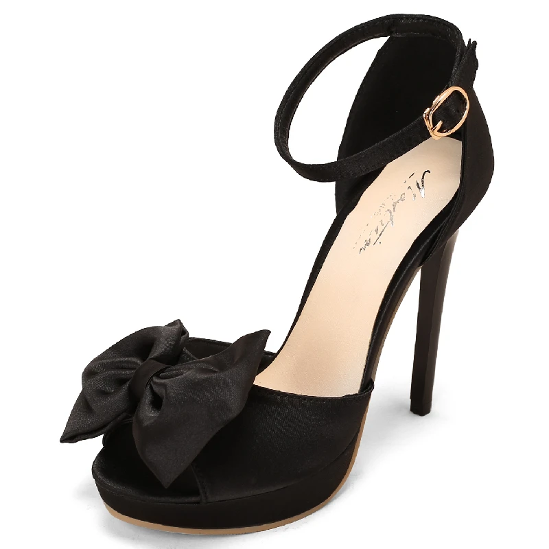 Fashion Summer Shoes For Women Sandals High Heels Platform Ankle Straps Silk Bow Red Party Wedding Shoes Female Sweet Bow-tied