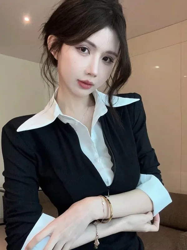 

Сексуальный уникальный женский весенний модный топ с V-образным вырезом Pure Desire Spicy, специальный дизайн, комплект из двух предметов в студенческом стиле