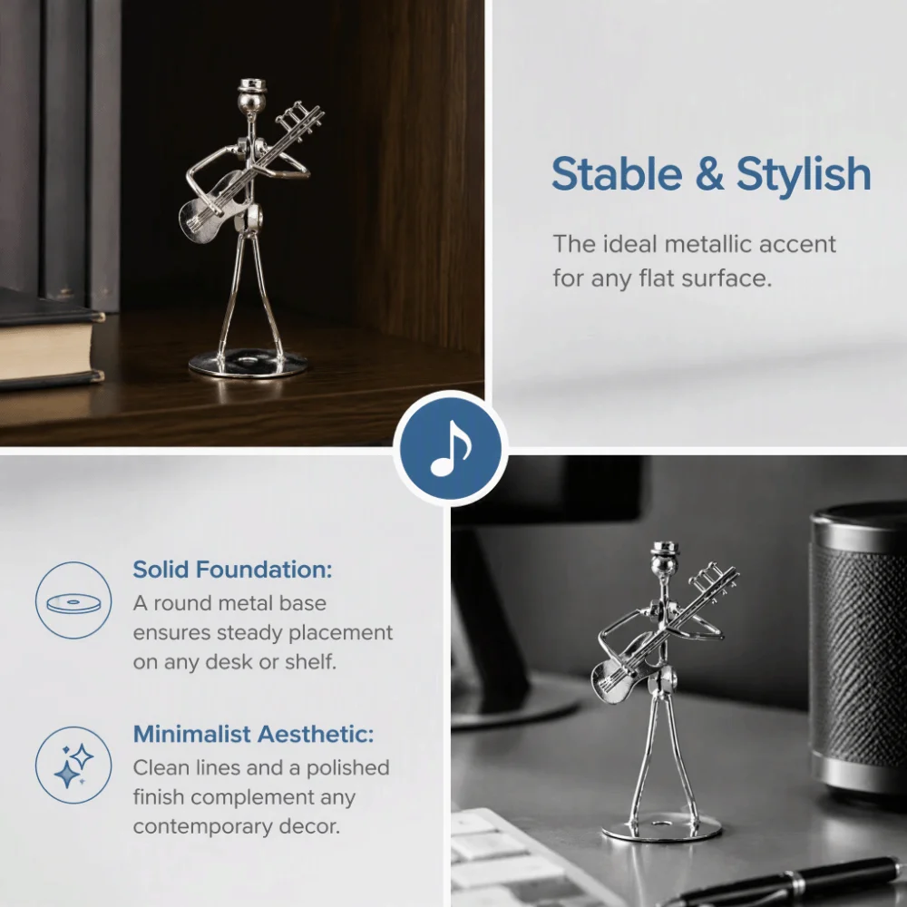 Iron Materia Metal Musician Sculpture Electroplated Finish Desktop Size Art Figurine Silver Musician Man Decor For Home Bar
