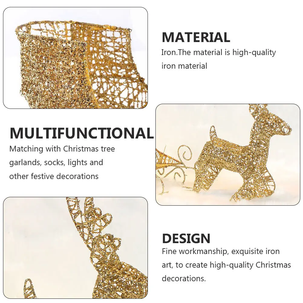 

1Pcs Golden Elk Sleigh Car Decorative Ornament Mini Christmas Desktop Decor Festive Holiday Party Layout Decoration Supplies