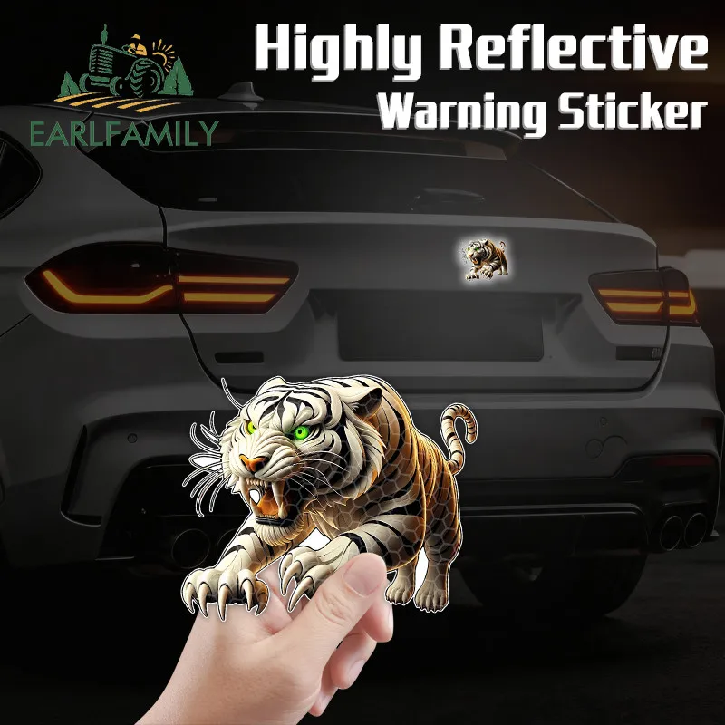 

EARLFAMILY Tiger Reflective Car Sticker Humorous Motorcycle Windows Helmet Waterproof Decals Scratch-Proof Car Door Protector