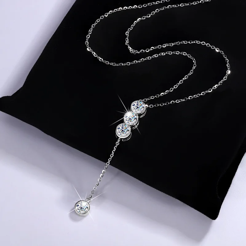 

High quality 100%S925 sterling silver tassel necklace Moissanite pendant Ladies fashion jewelry Christmas gift