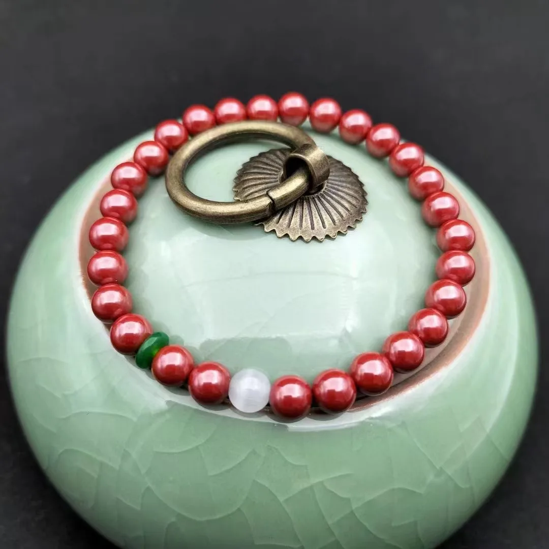 

Natural 100% real red Cinnabar Jade carved 6mm round beads bracelets for couples woman men Gift with jade bracelet