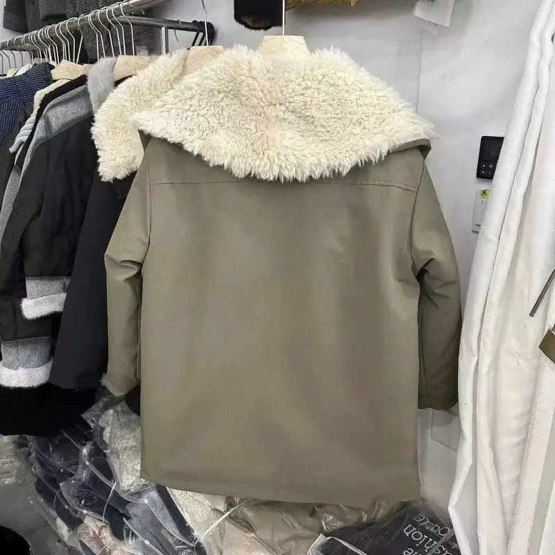 여성용 코튼 코트 패션 빅 칼라 플러시 두꺼운 캐주얼 코튼 코트 2025 겨울 재킷 워크웨어 스타일 파커 코트 탑스 여성용