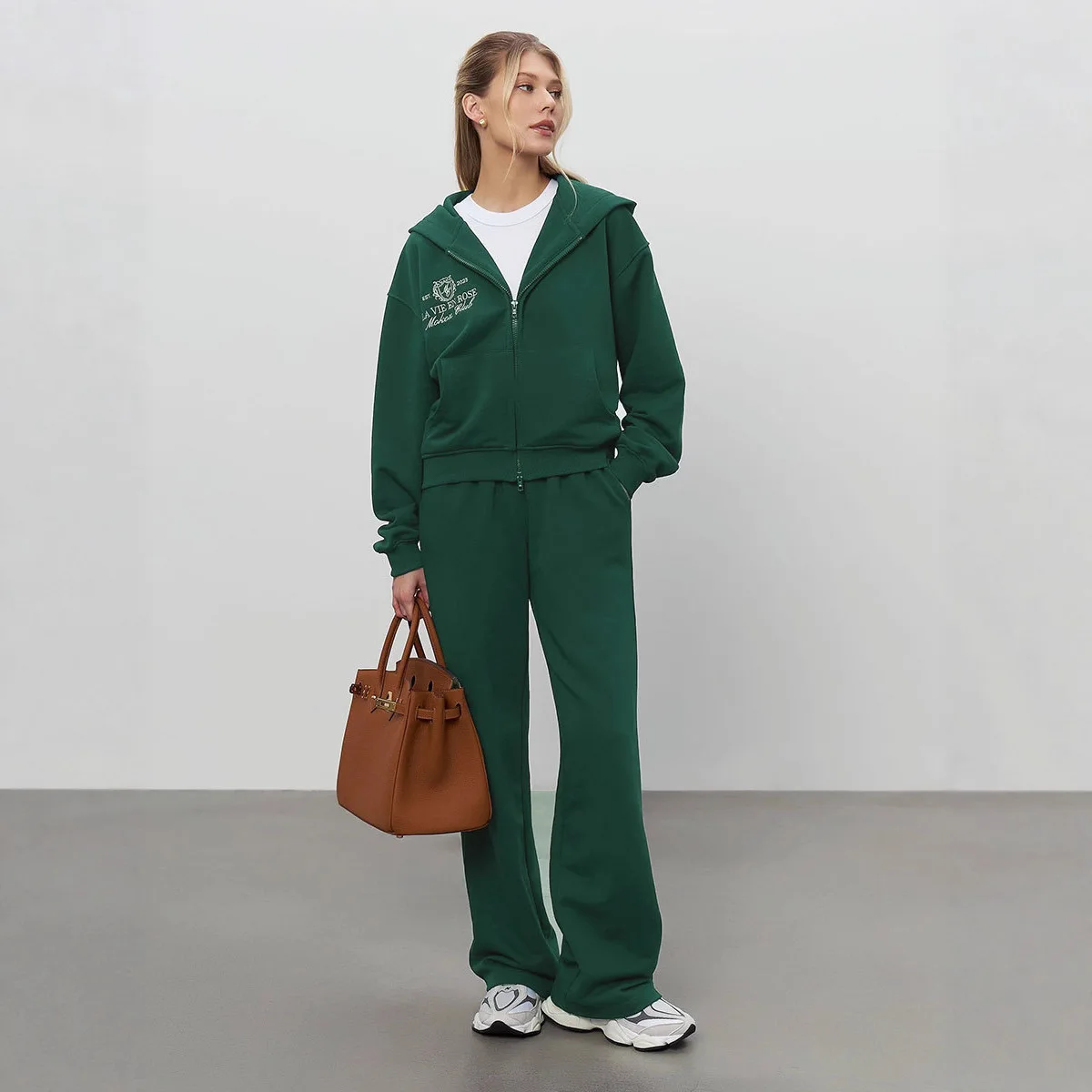 

Chic Zipper Hoodie Set Women's 2026 Spring Autumn Casual Sports Hoodie Sweatshirt Wide Leg Pants Two Piece Sets Womens Outifits