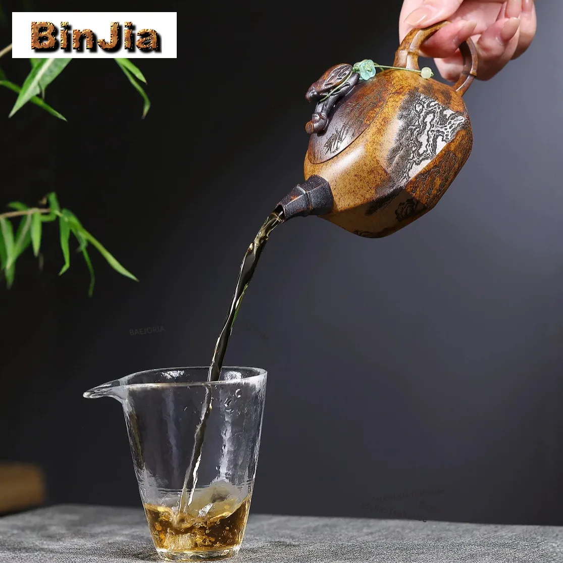 BAEJORIA 280ml Traditional Yixing Purple Clay Teapots Handmade Pot Raw Ore The Keel Gold Sand Mud Kettle Zisha Tea Set Ornaments