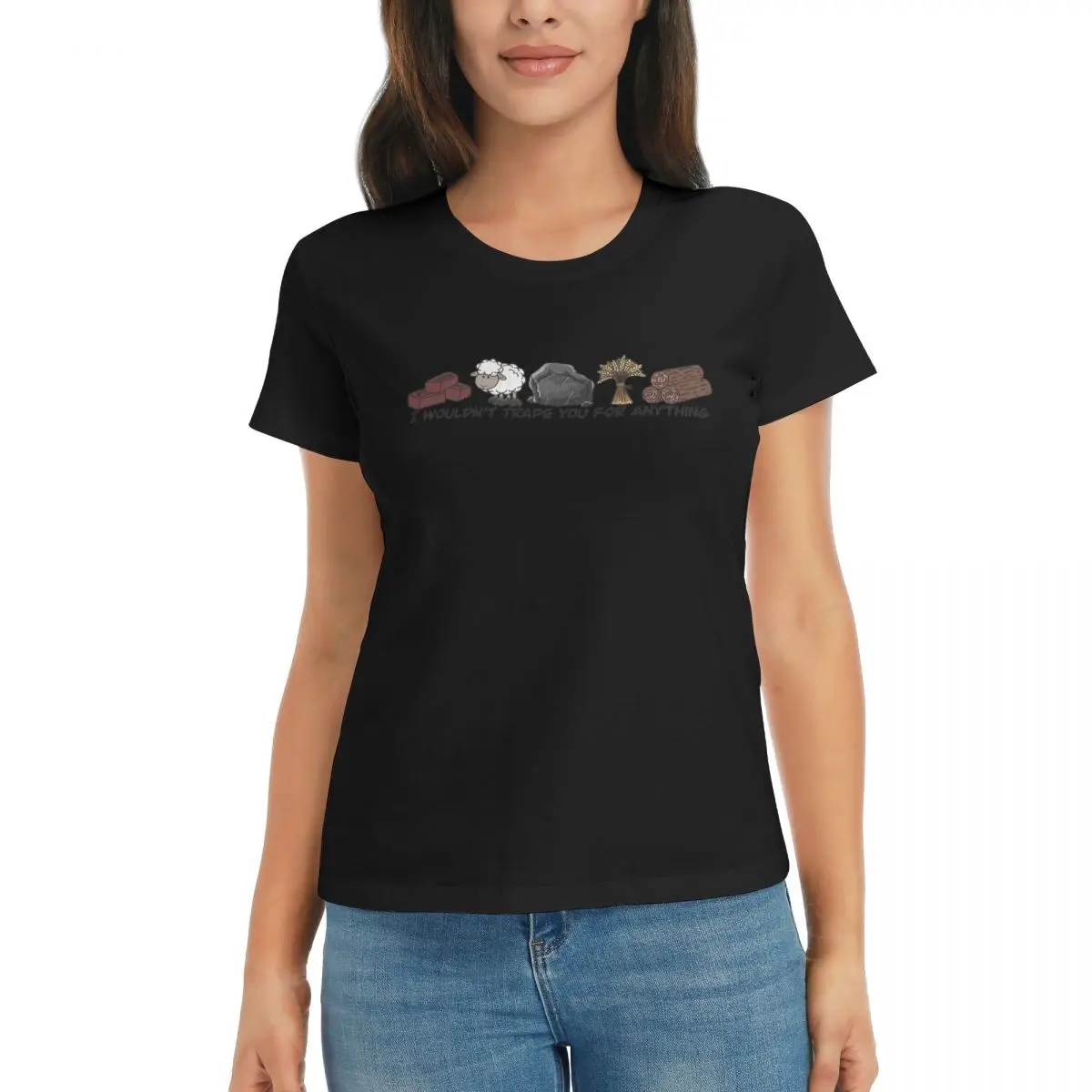 

Женская футболка I Wouldn't Trade You For Anything - CatanSummer Футболки с короткими рукавами Хлопковые футболки с круглым вырезом Одежда Топы Уличная одежда