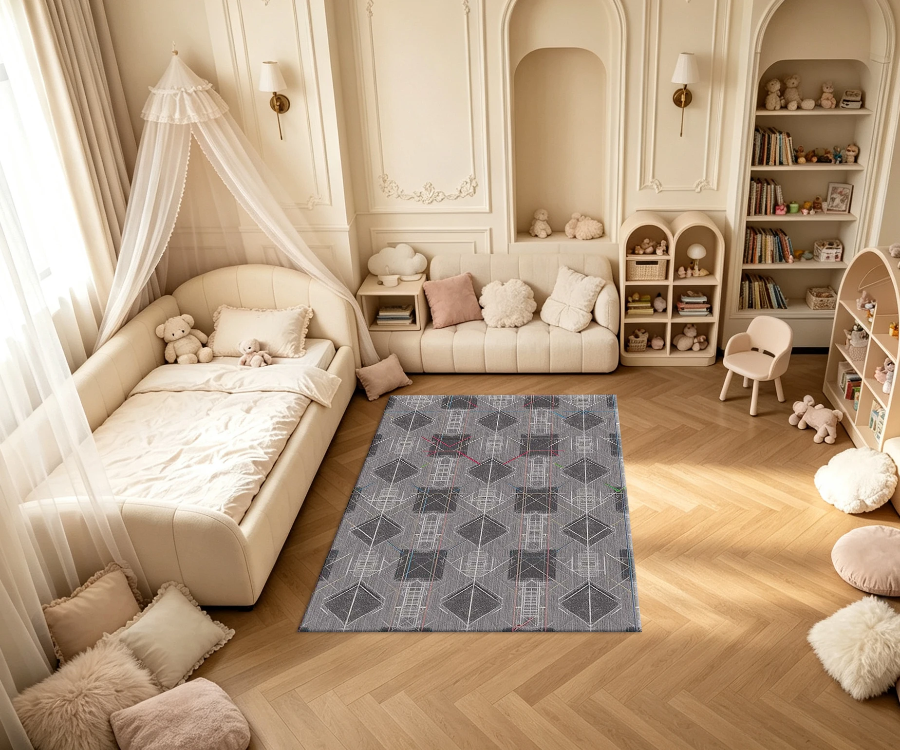 Grey Geometric Diamond Square Sketch Line Carpet Flooring Minimalist Industrial Abstract Household Wall‑To‑Wall Floor Mat