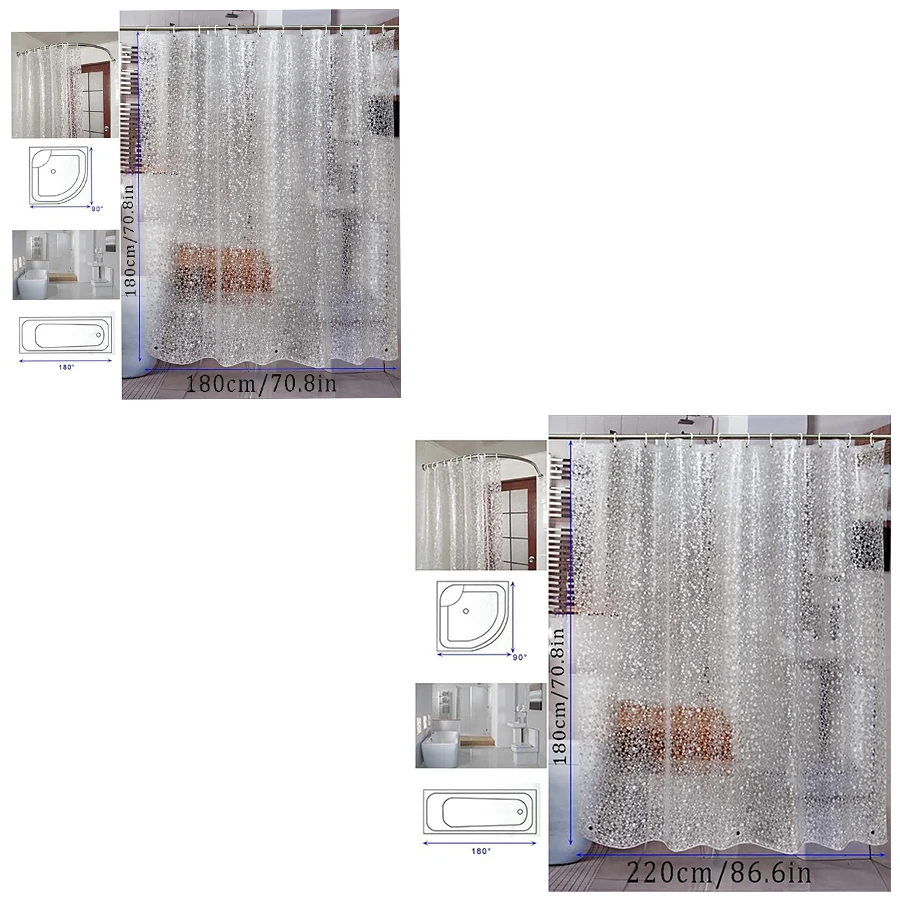 Tanslucent Type Shower Curtain, Pebble Pattern Lightweight Plastic, Shower Curtain, Bathroom Extra Long Shower Curtain Liner.