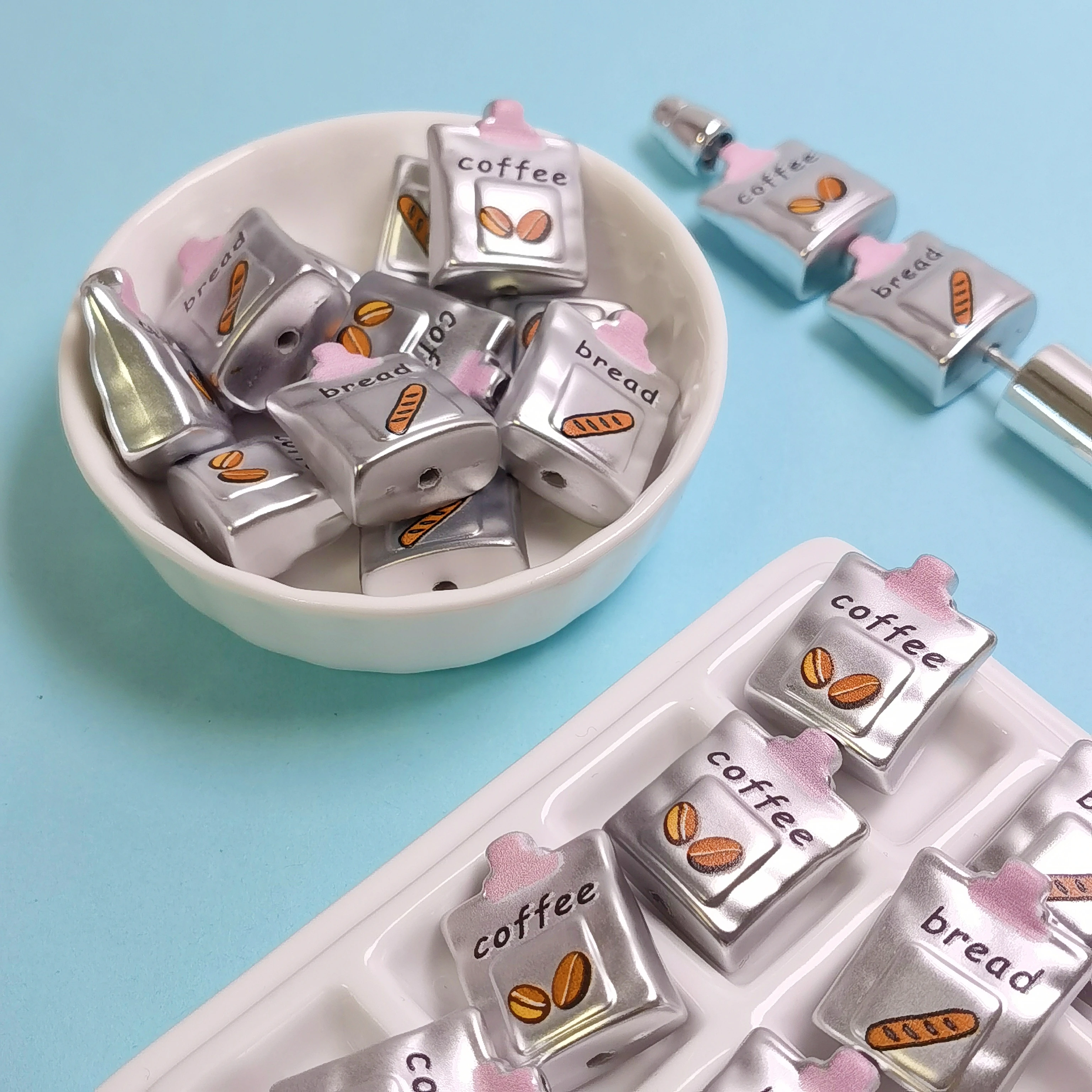 Cute Version Coffee Bread Bag Beads DIY Pencil Rainbow Focal Beads for Jewelry Making Pen