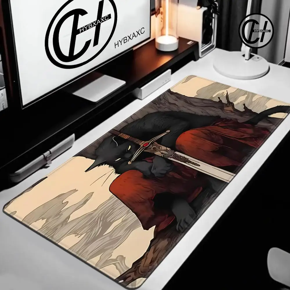 Black Cat Swordsman Mouse Pad Game Mat Large Computer Offices Mousepad Anti-slip Playmat for MTG DTCG CCG RPG Trading Card Mats