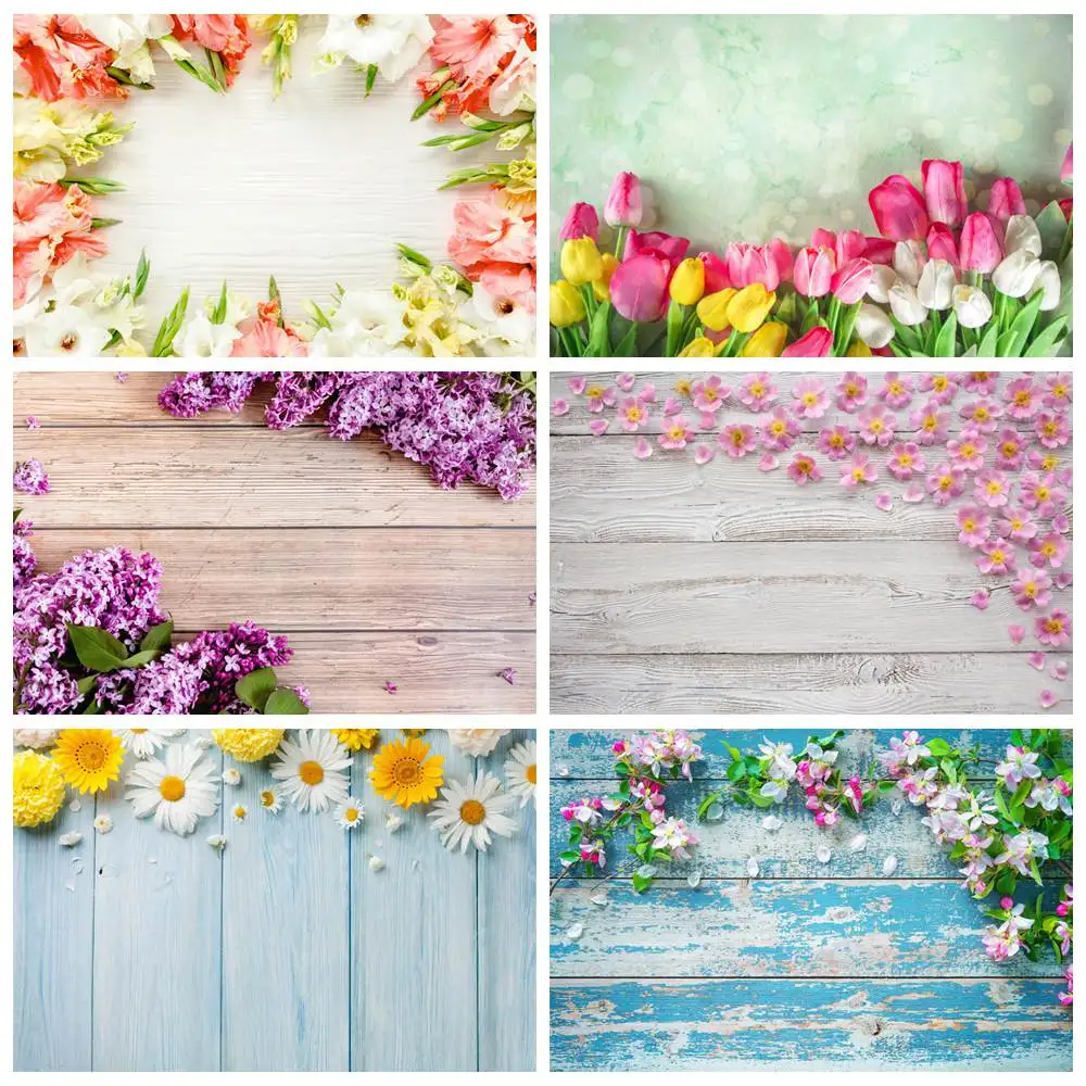 

Фон для фотосъемки с изображением весенних цветов деревянных досок фотобудки реквизит для студийной фотосъемки