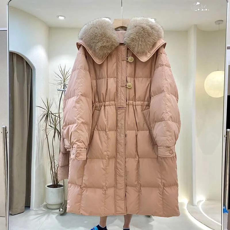 Down Jacket Women 2023 Winter Long White Duck Down Coat Elegant Zipper Parkas Warm Korean Fashion New Overcoat