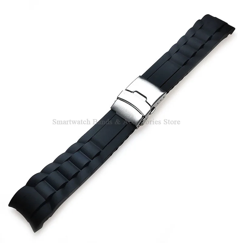 16mm 18mm 20mm 22mm 24mm 26mm Silicone Watch Strap Men Women Waterproof  Folding Buckle Bracelet Curved End Rubber Watch Band