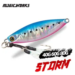 Magic Works Metal Jig 40g 60g 80g Sea Fishing Lures Slow Pitch Saltwater Jig for Sea Bass Mackerel Artificial Bait