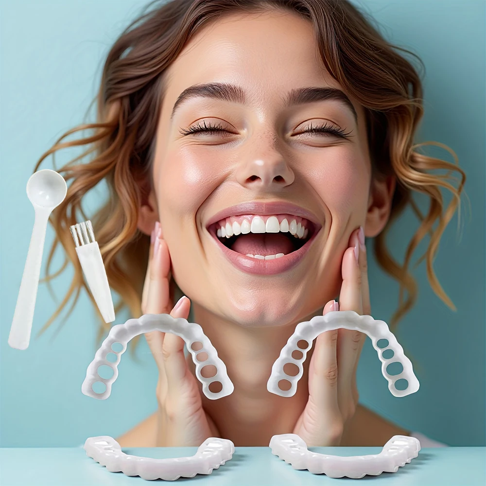

Upper Lower Universal Teeth Veneers, Reusable Whitening Dentures Cover, Ultra thin close fit without bulky feeling H2931