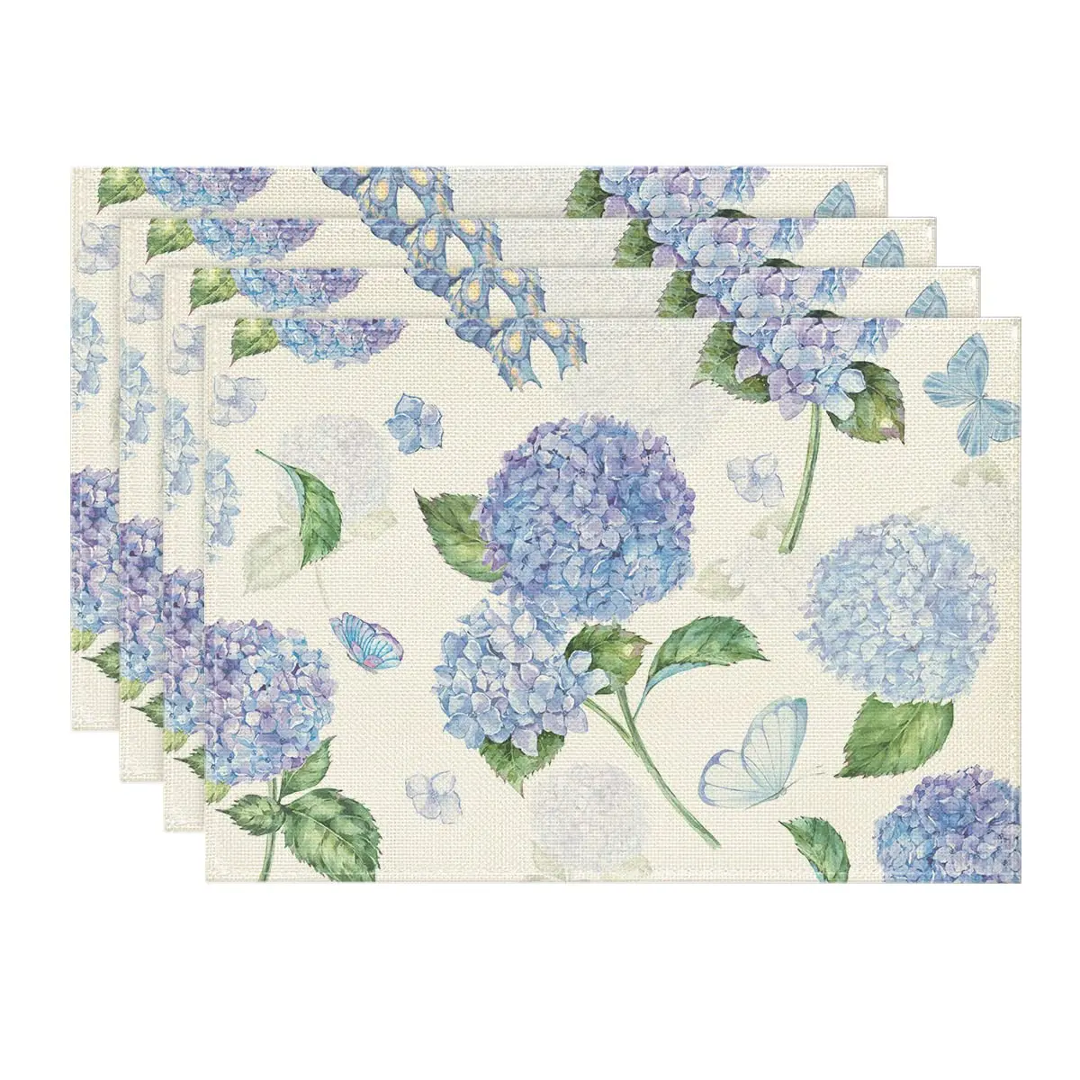 

Hydrangea Butterfly Spring Placemats Set of 4, 12x18 Inch Seasonal Holiday Table Mats for Party Kitchen Dining Decoration