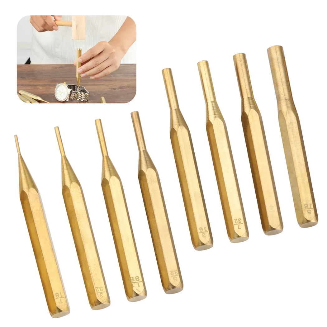

8Pcs Brass Punch Set Brass Drive Pin Punches Brass Pin Punch Repair Tools 1/16'' 3/32'' 1/8'' 5/32'' 3/16'' 7/32'' 1/4'' 5/16''