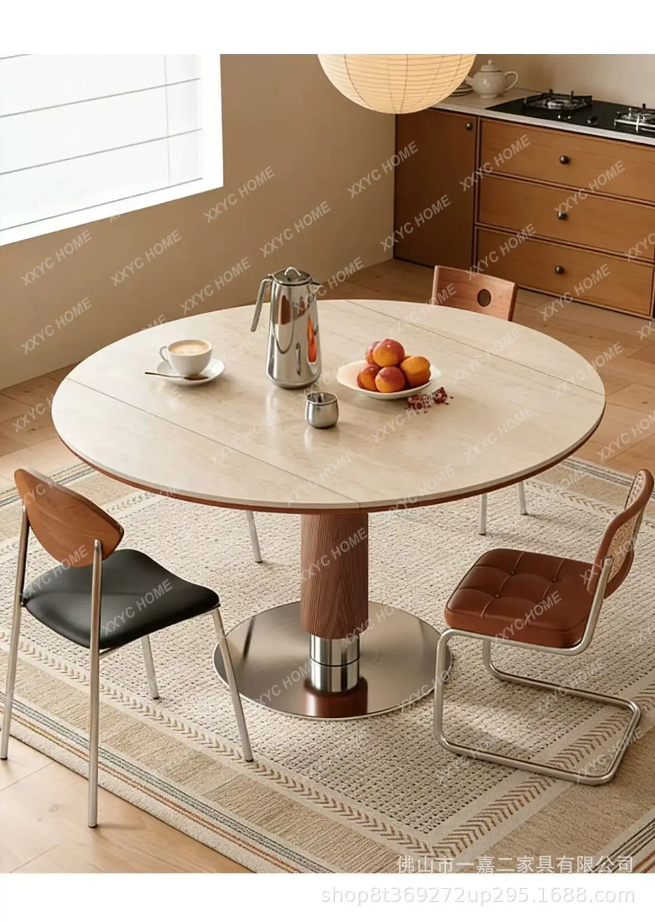 LS oval retractable solid wood rock slab dining table round medieval small apartment Via folding dining table