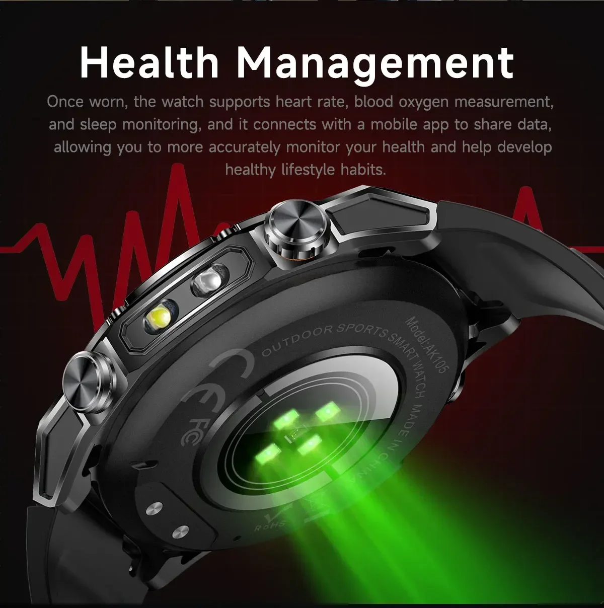 2026 Neue VWAR Ultimate Rugged Smartwatch IP68 Wasserdicht 1000 mAh Akku 24-Stunden-Gesundheitsüberwachung 100+ Sportmodi Smartwatches – Detail 19